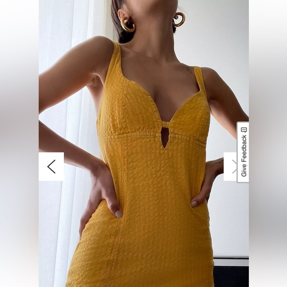 URBAN OUTFITTERS WHY NOT SEERSUCKER MINI DRESS EMPIRE WAIST SIDE ZIP CUTOUT BUST - Picture 5 of 16